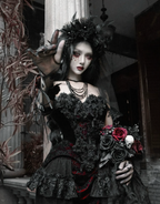 Crimson Gothic Velvet Corset Bustier & Gloves / CT01