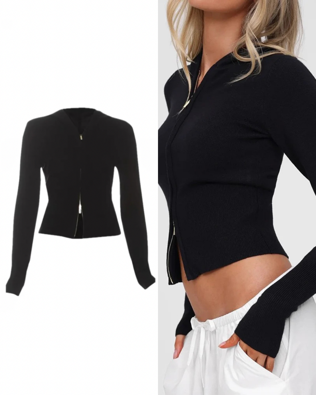 ダブルジッパーフード付きニットカーディガン / vo1264