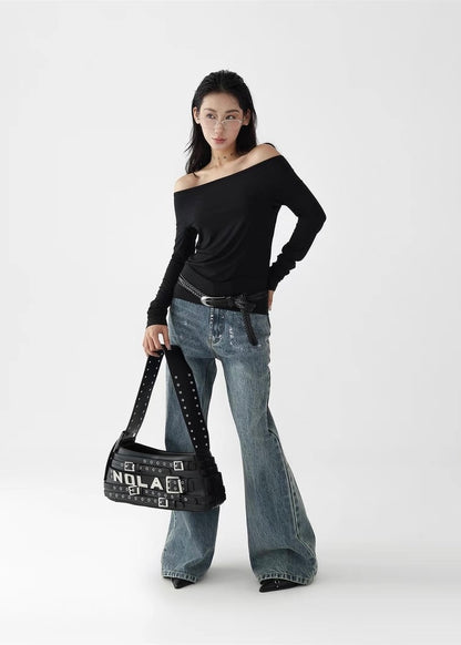 Off-the-shoulder slim shirt / AS1277