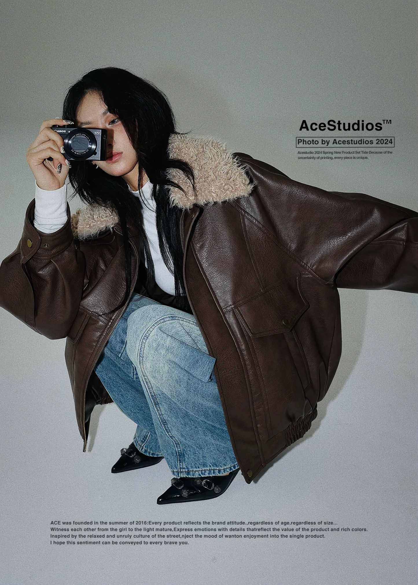 fur collar leather biker jacket / AS1150 