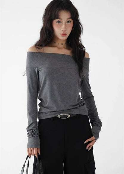 Off-the-shoulder slim shirt / AS1277