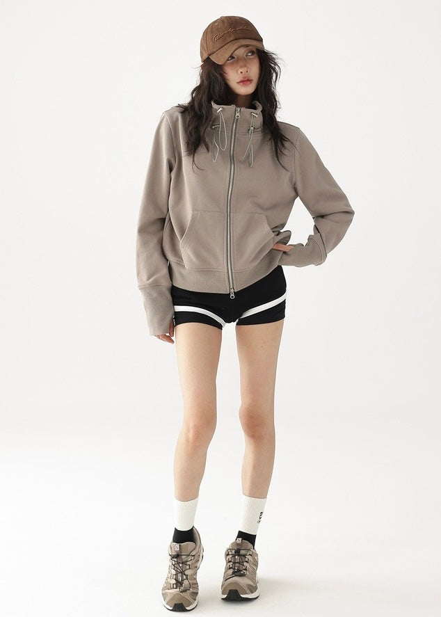 Double zip wide neckline hoodie / AS1205 