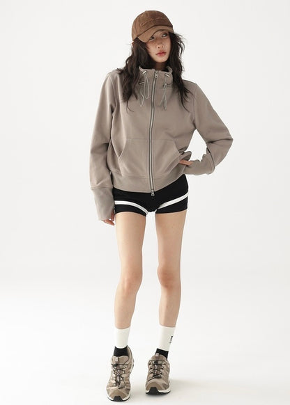 Double zip wide neckline hoodie / AS1205 
