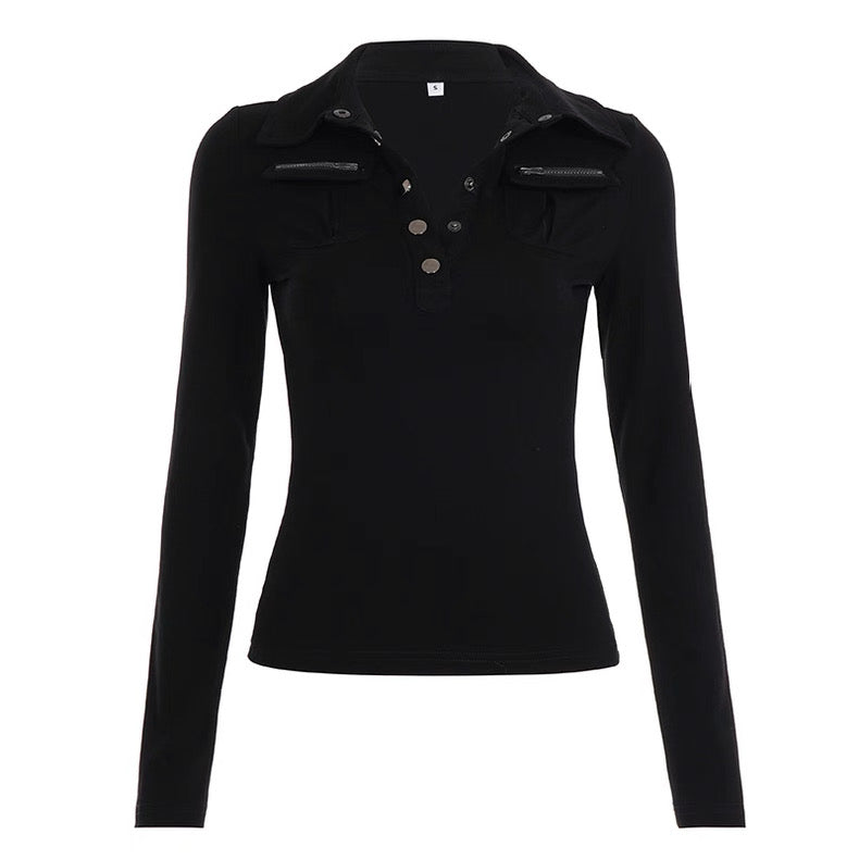 ジッパー付きポケットボタン長袖T / VO1309