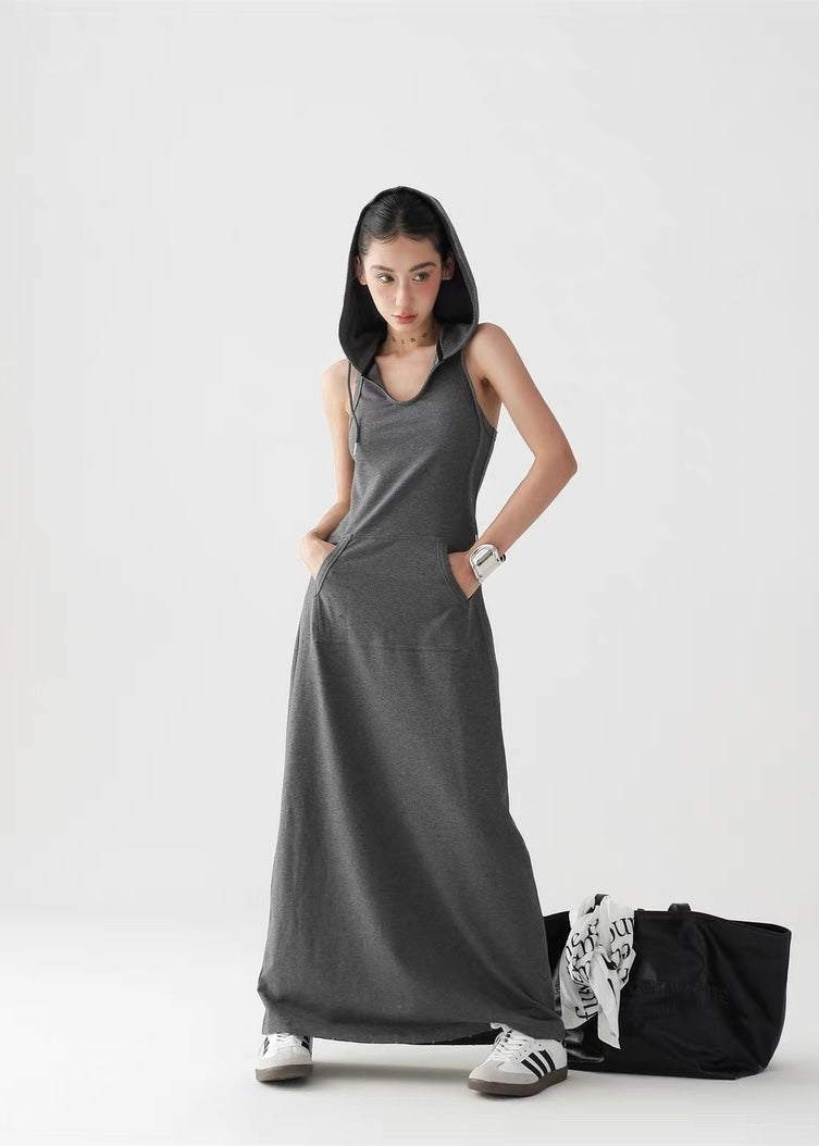 A-line long hooded dress / AS1300