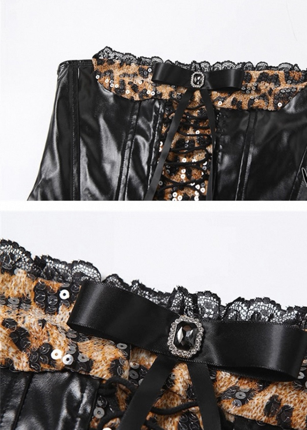 PUレザーレオパードレースアップドレス / VO1218