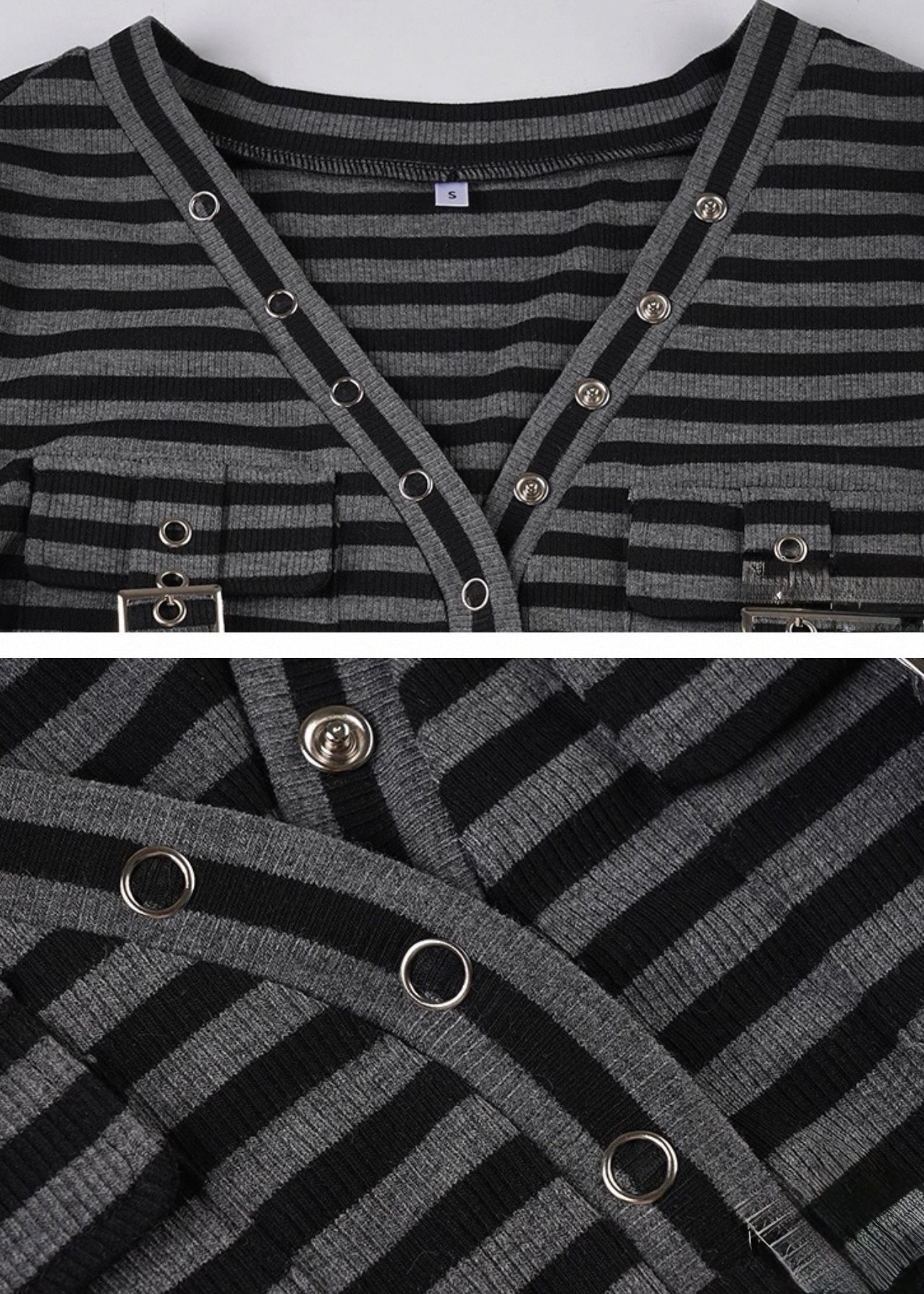 スリムフィットVネックストライプ半袖シャツ / VO1116