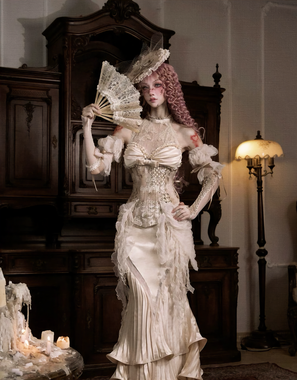 Rococo Vintage Fishbone Corset & Puff Sleeves & Arm Covers / DR04