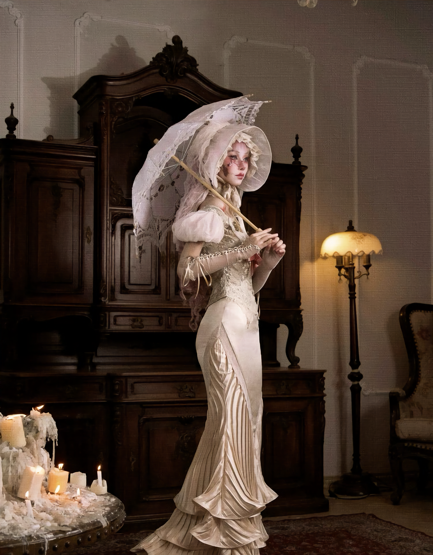 French Rococo Satin Long Mermaid Skirt / DR03