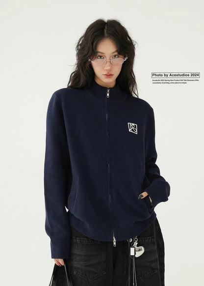 Stand collar jacquard knit zip cardigan / AS1175 