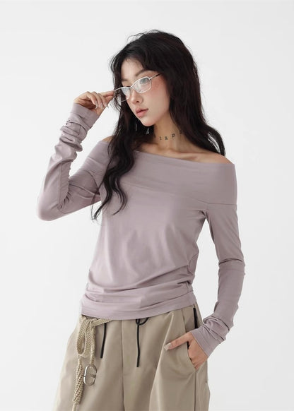 Off-the-shoulder slim shirt / AS1277