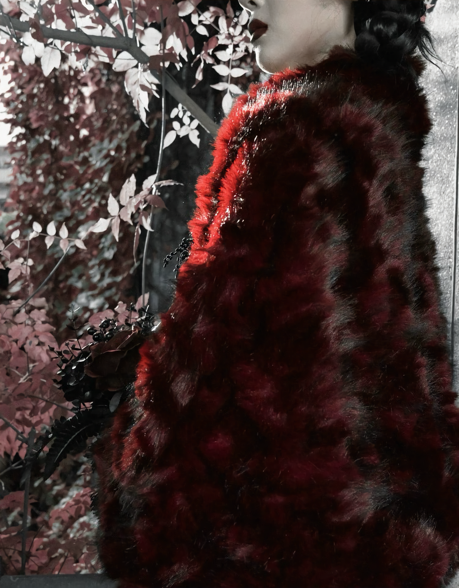 Red Goth Fur Coat Shawl / CT03