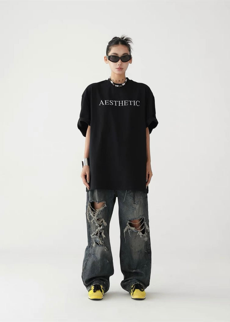 Back floral embroidery T-shirt / AS1310