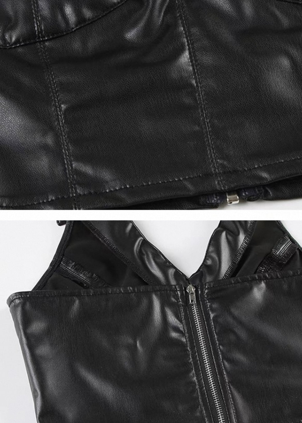 PUレザーバックレスジッパーベスト / VO1247