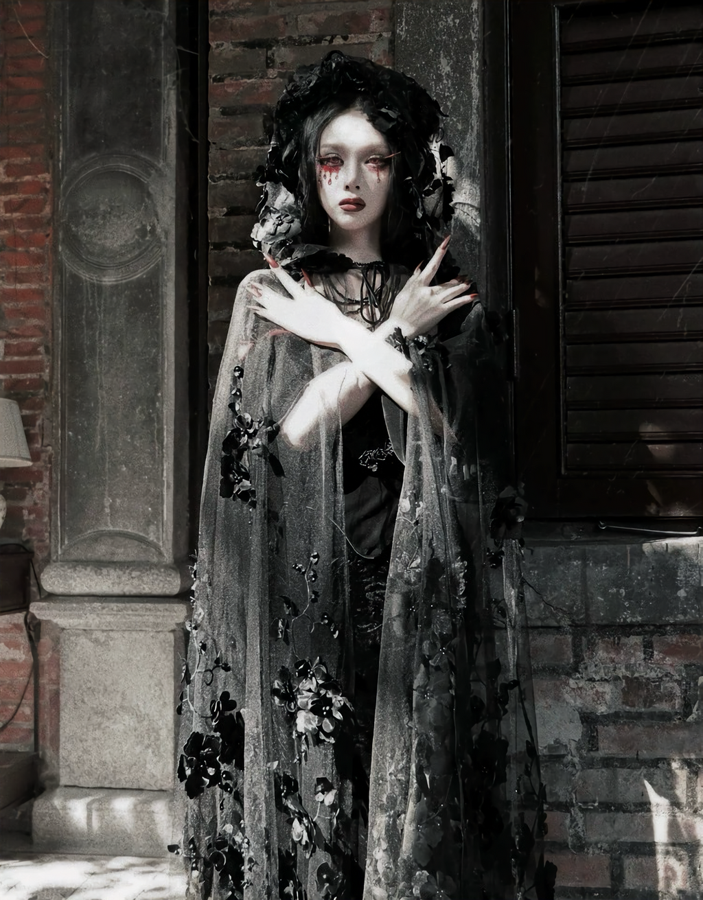 Gothic Beaded Embroidered Hooded Cape / CT04