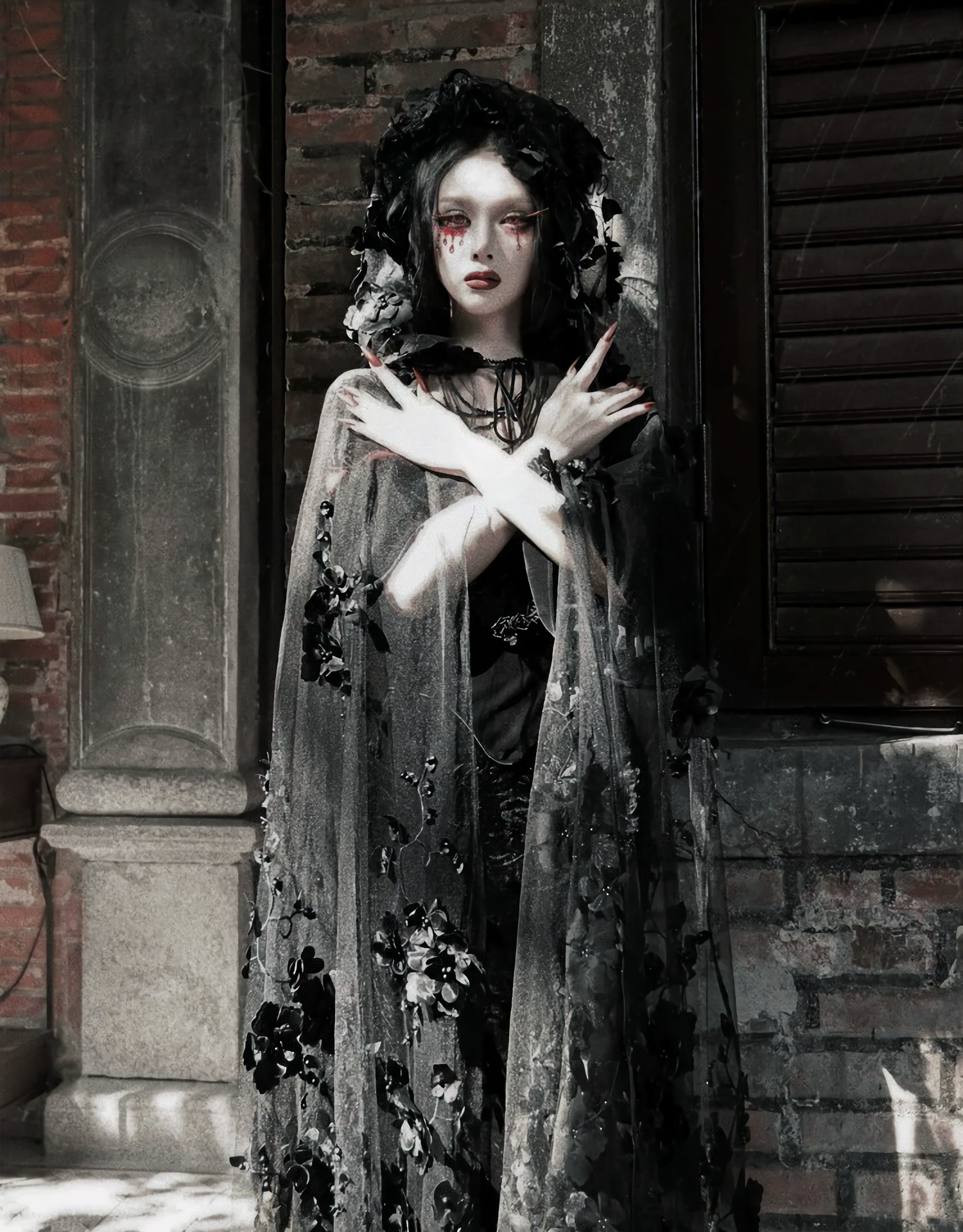 Gothic Beaded Embroidered Hooded Cape / CT04