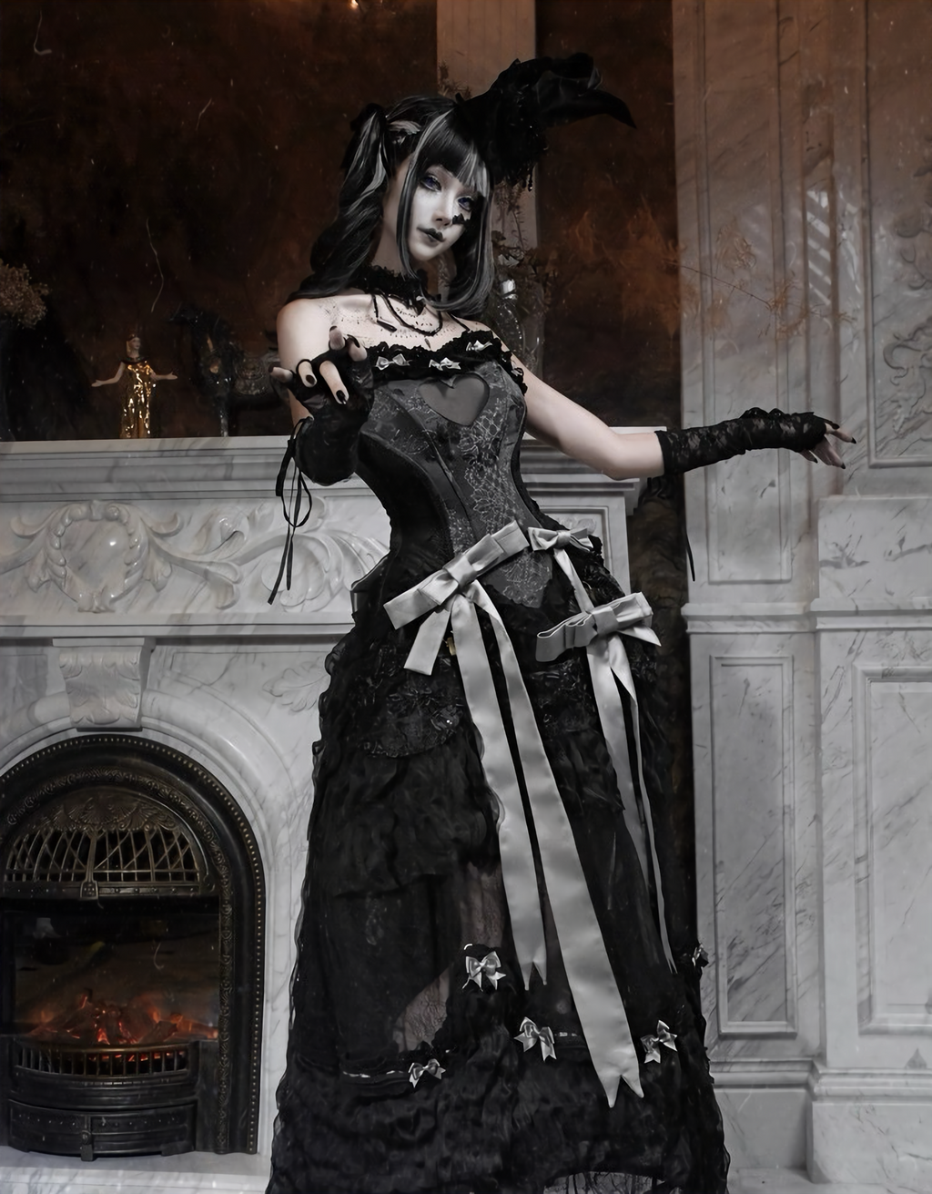 Black Lace Rabbit Hat / NC05