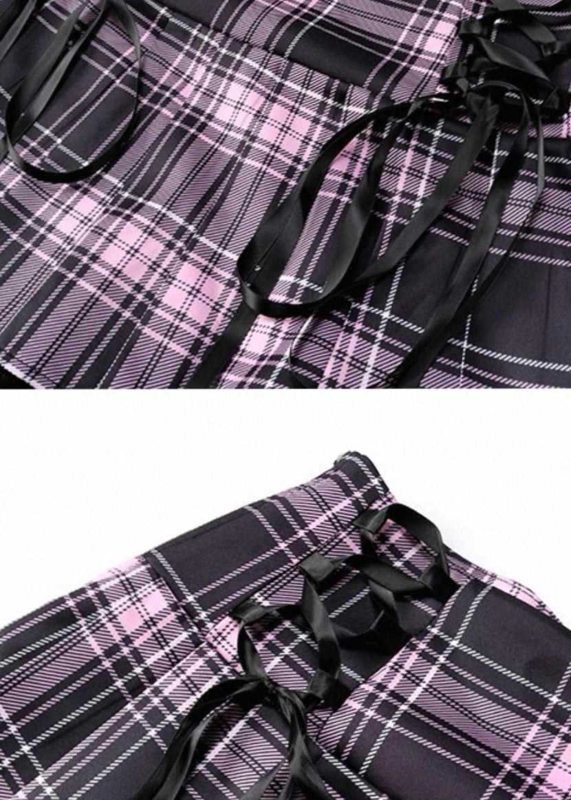 ピンクチェック柄ミニプリーツスカート / VO1182