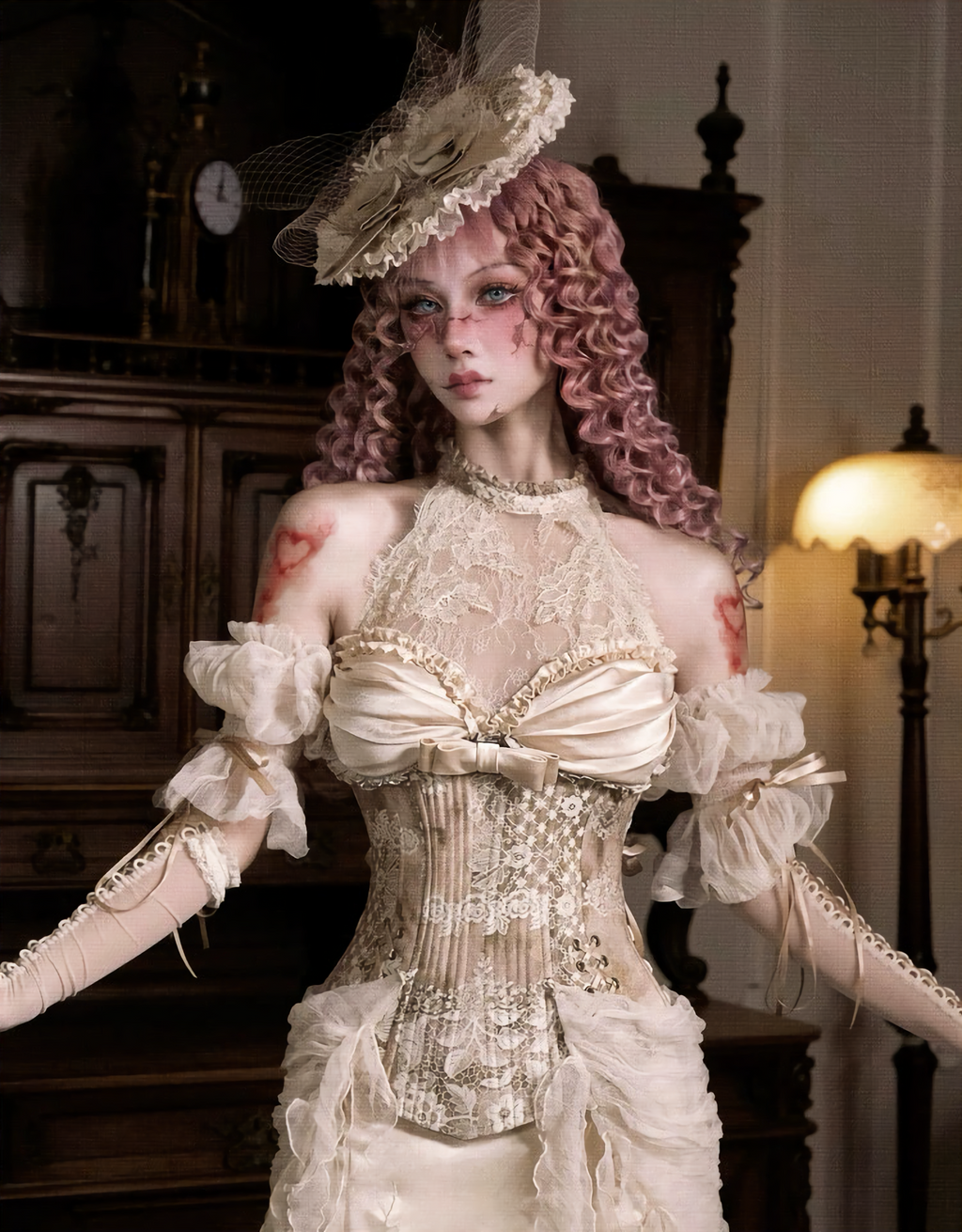 Rococo Vintage Fishbone Corset & Puff Sleeves & Arm Covers / DR04