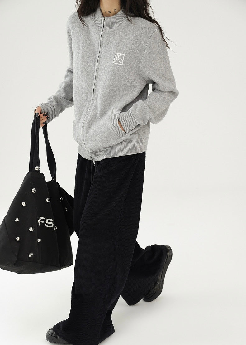Stand collar jacquard knit zip cardigan / AS1175 