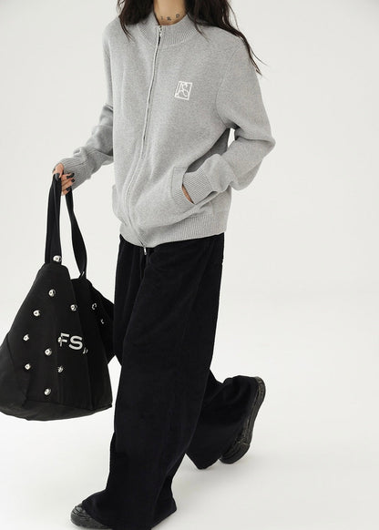 Stand collar jacquard knit zip cardigan / AS1175 