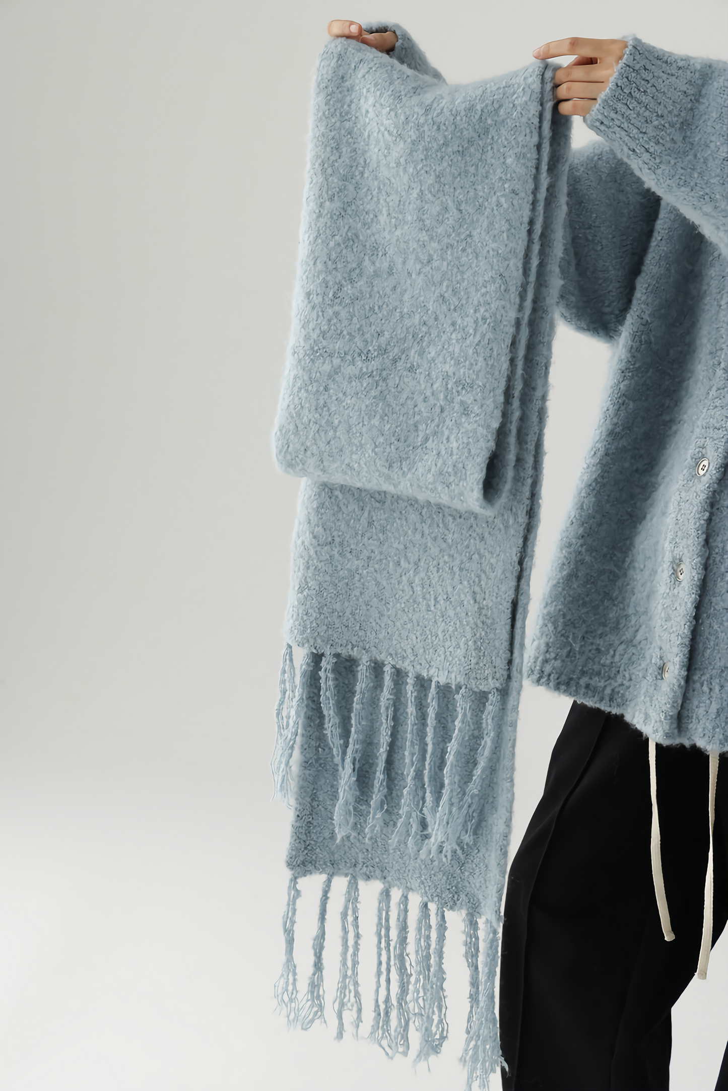 V neck knit cardigan + tassel scarf / AS1119 