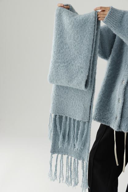 V neck knit cardigan + tassel scarf / AS1119 