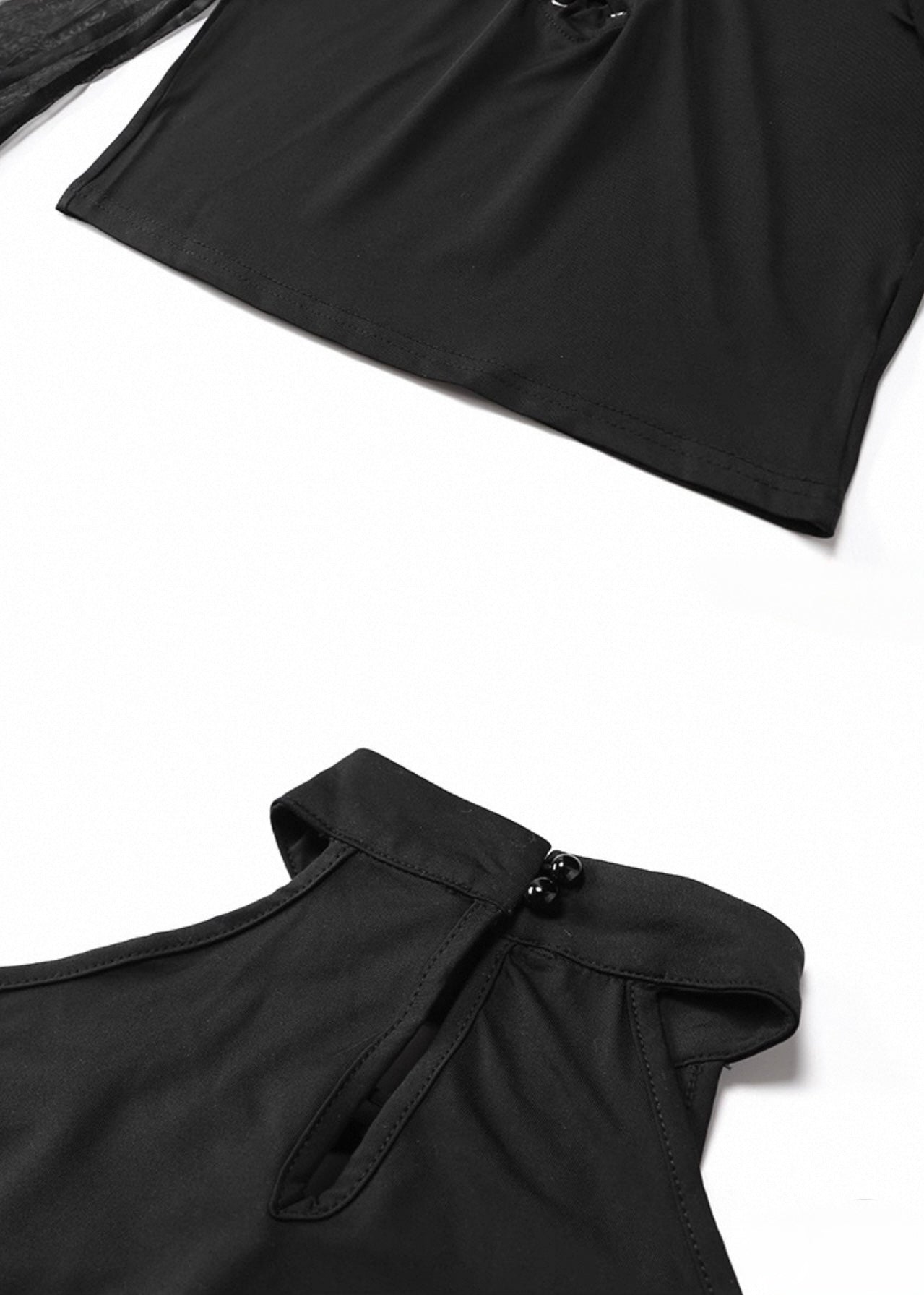 レースアップメッシュスリーブトップ / VO1153