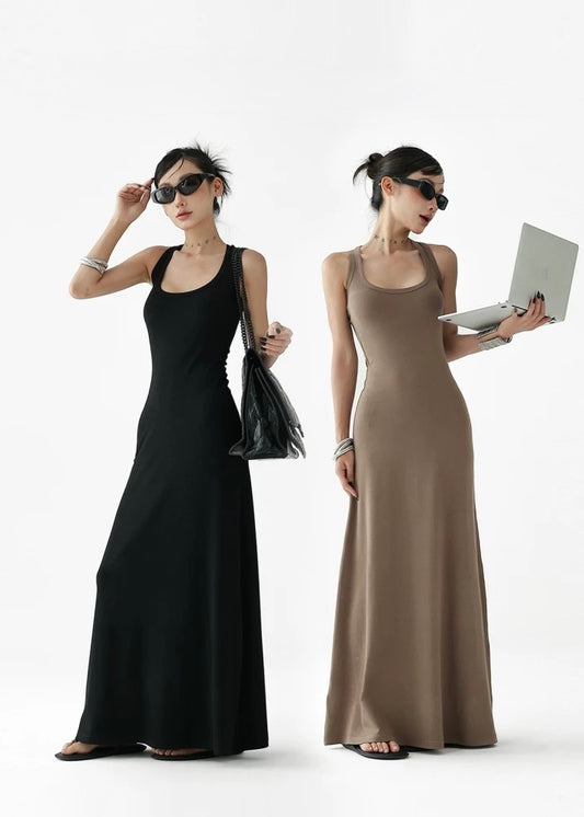 Slim back design long dress / AS1315