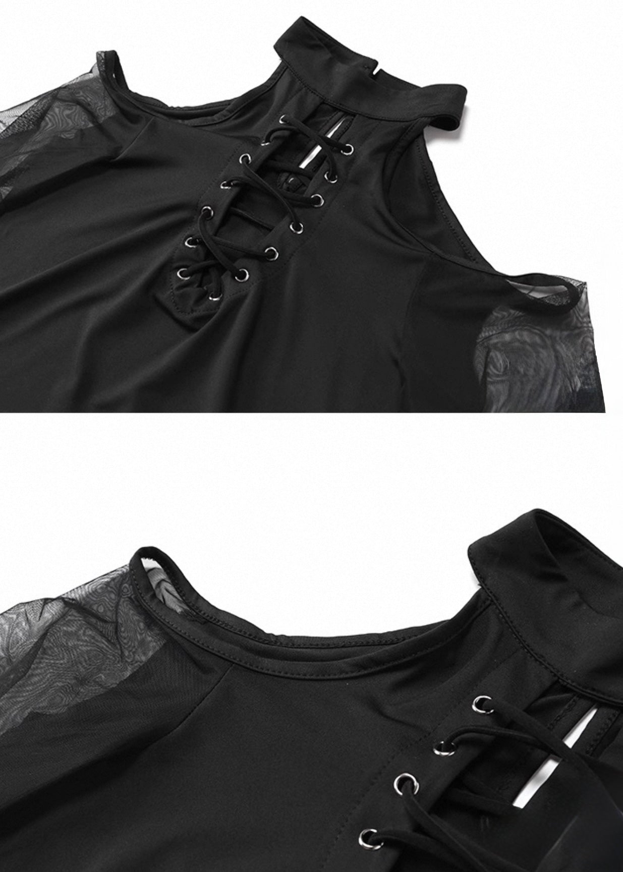 レースアップメッシュスリーブトップ / VO1153