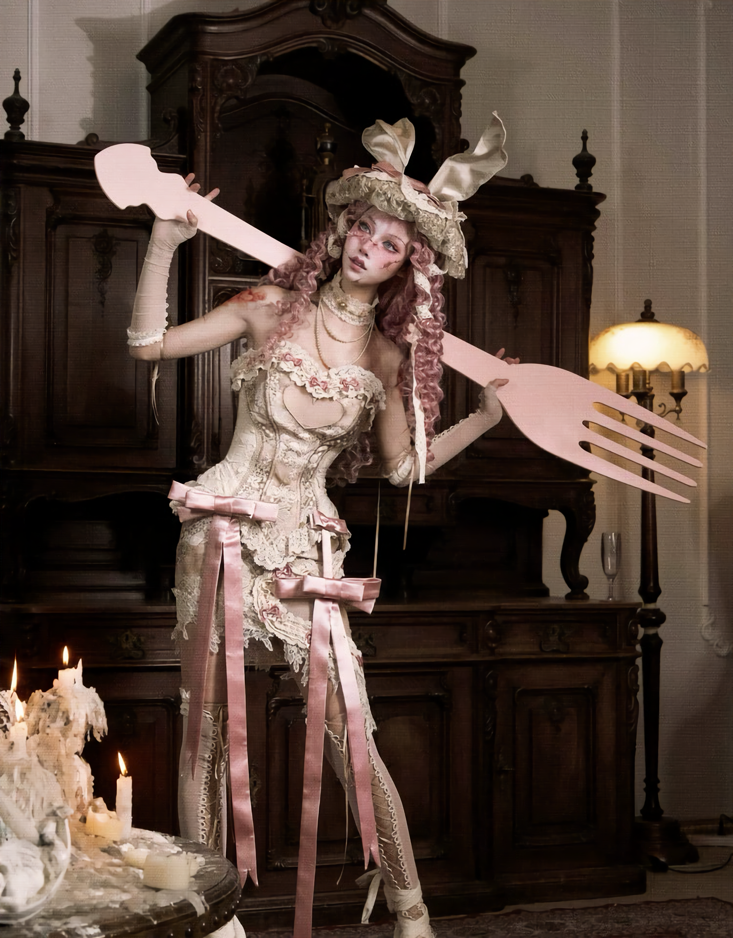 Elegant Rabbit Retro Bow Skirt & Stockings / DR07