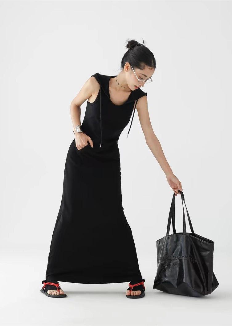 A-line long hooded dress / AS1300