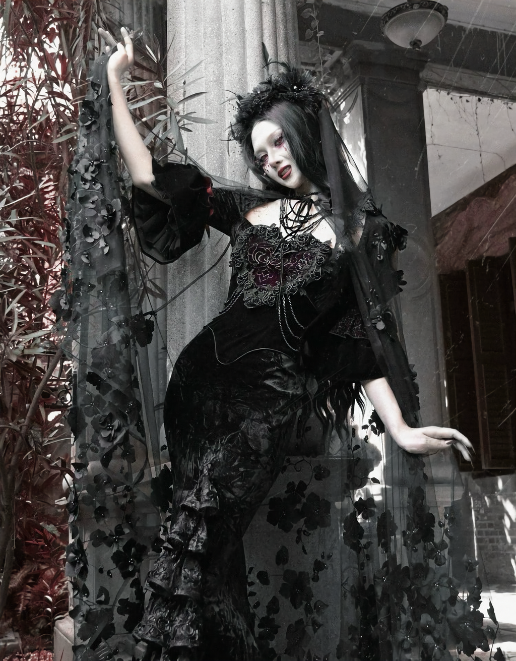 Red Goth Velvet Bandeau Mermaid Dress / CT06