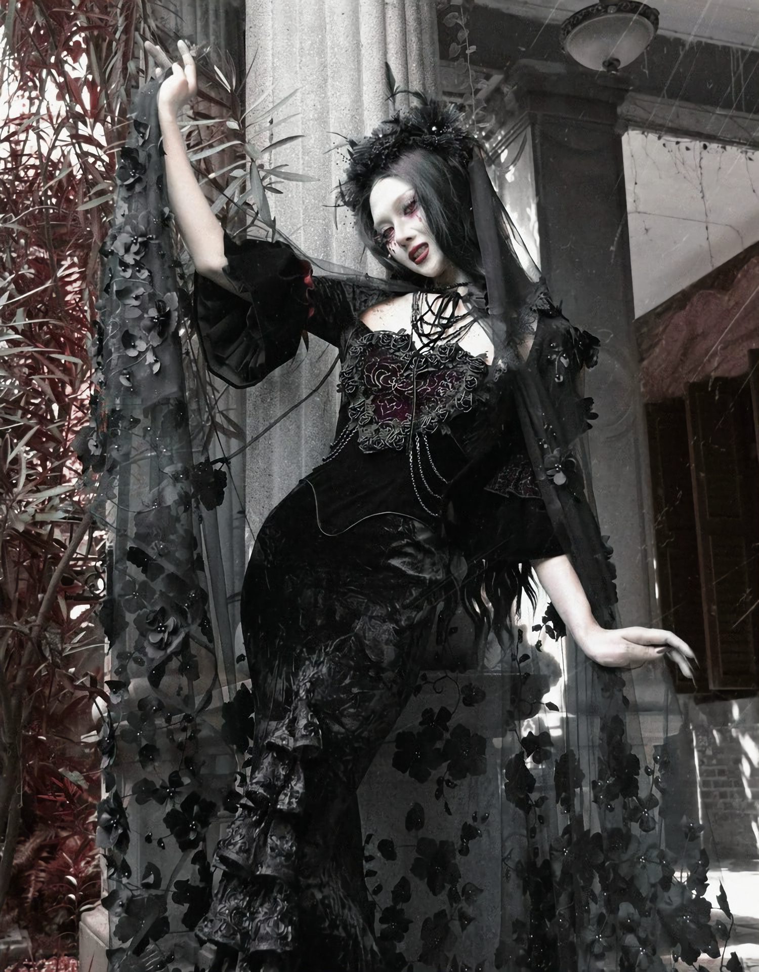 Red Goth Velvet Bandeau Mermaid Dress / CT06