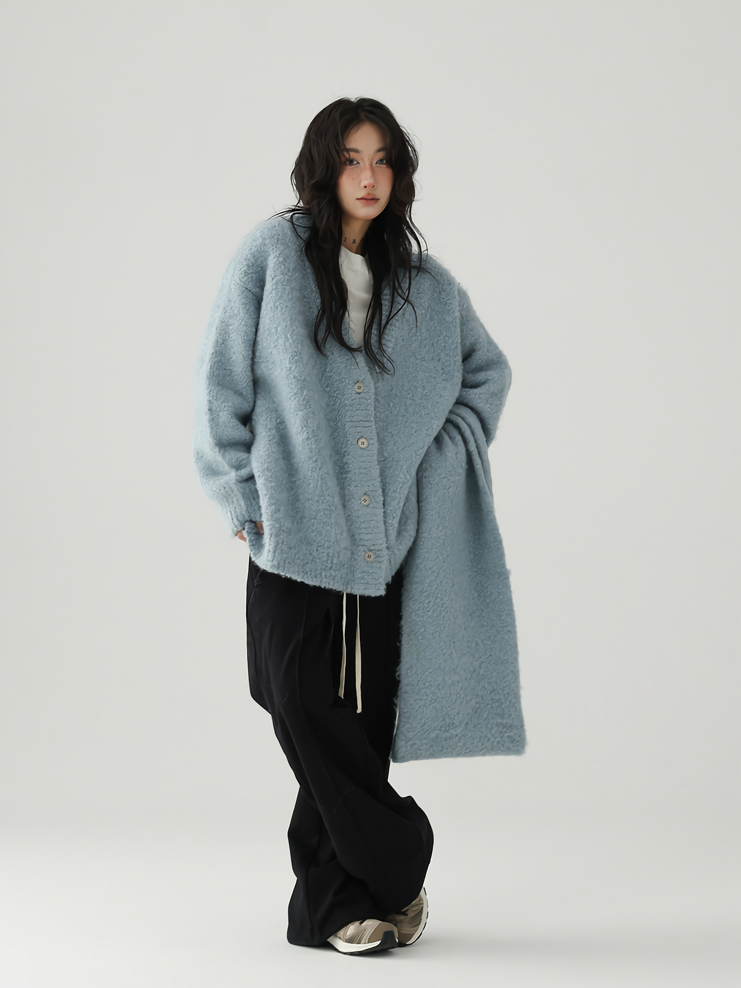 V neck knit cardigan + tassel scarf / AS1119 