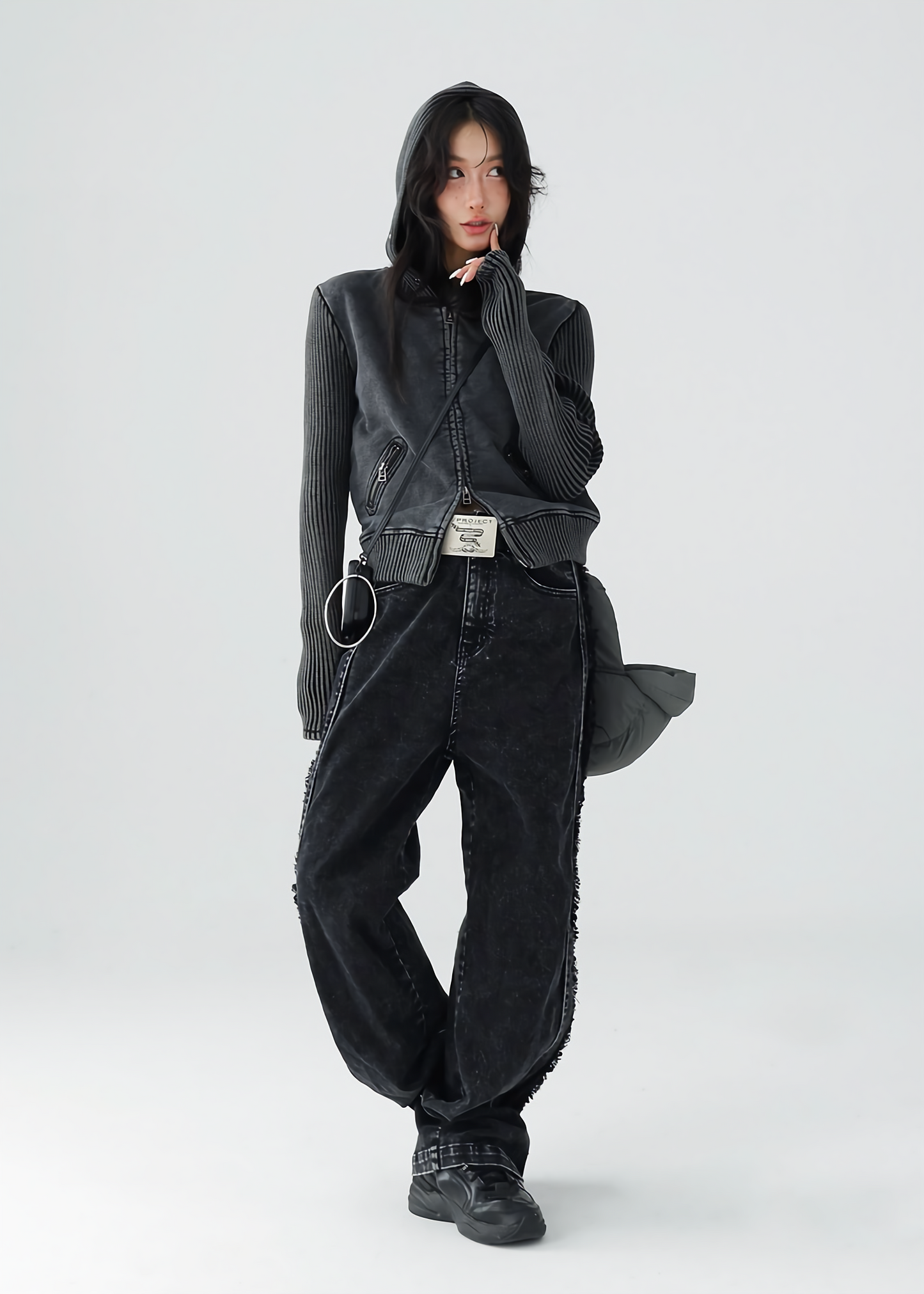 American retro short knit hoodie jacket / AS1139