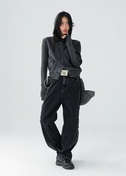 American retro short knit hoodie jacket / AS1139