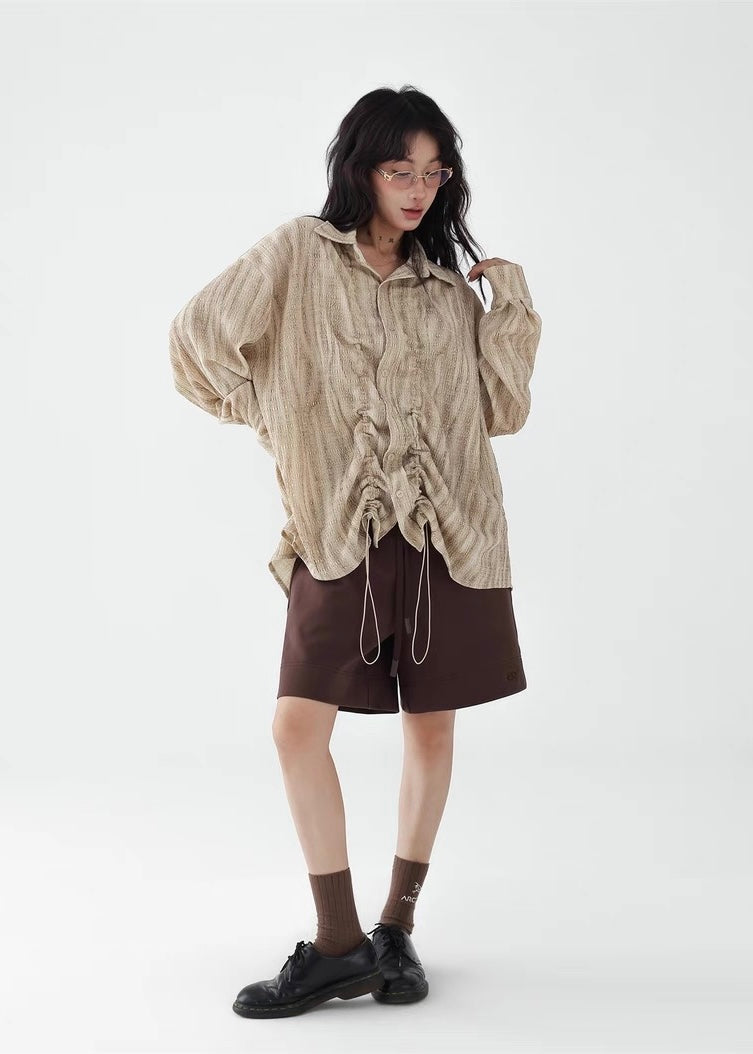 Ruffled drape casual long sleeve shirt / AS1262