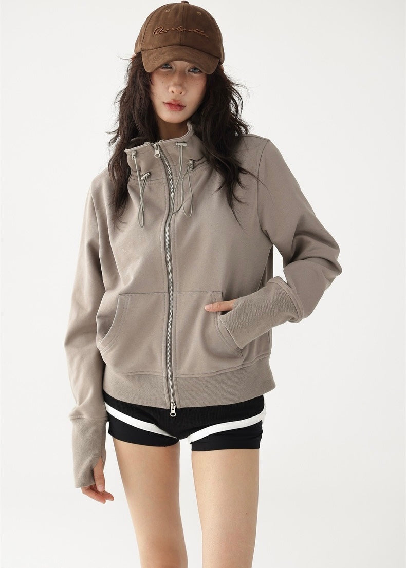 Double zip wide neckline hoodie / AS1205 