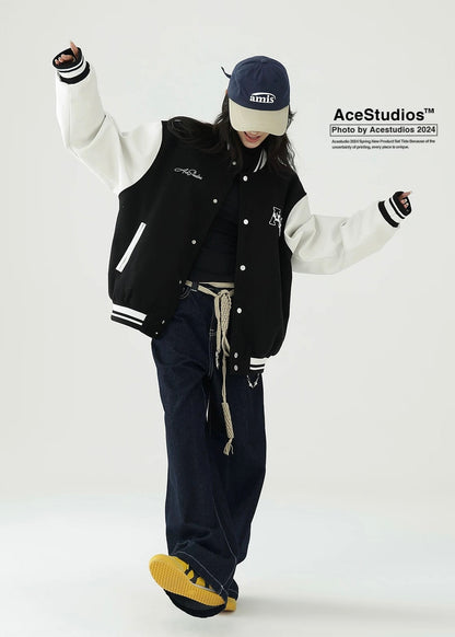 bicolor loose fit stadium jacket / AS1152