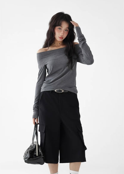 Off-the-shoulder slim shirt / AS1277