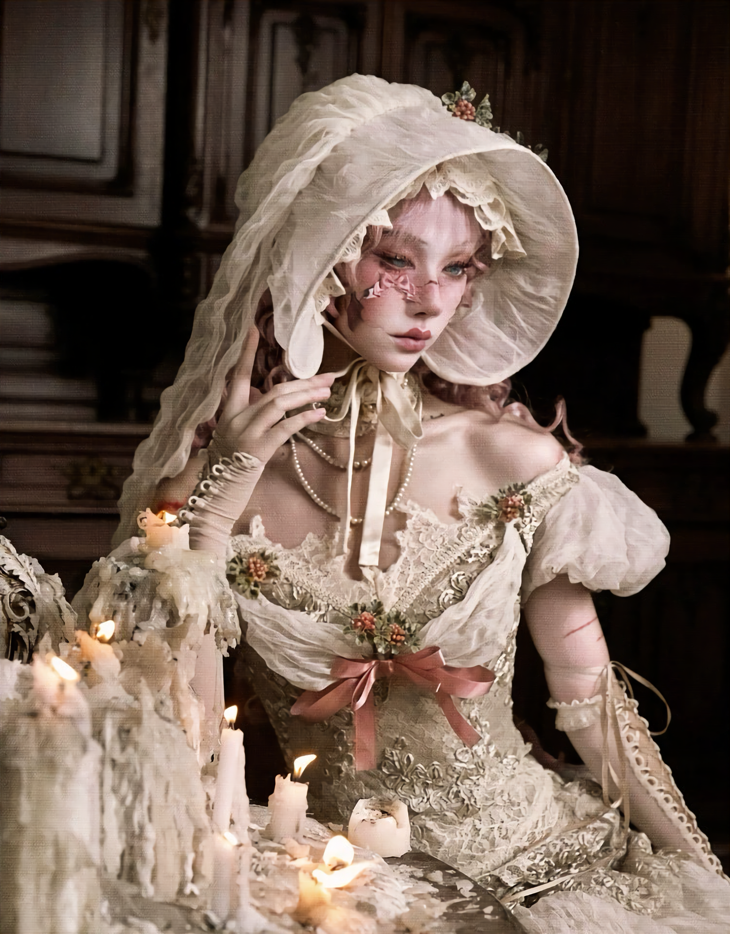 Elegant One-Shoulder Puff Sleeve Mesh Top & Arm Covers / DR01