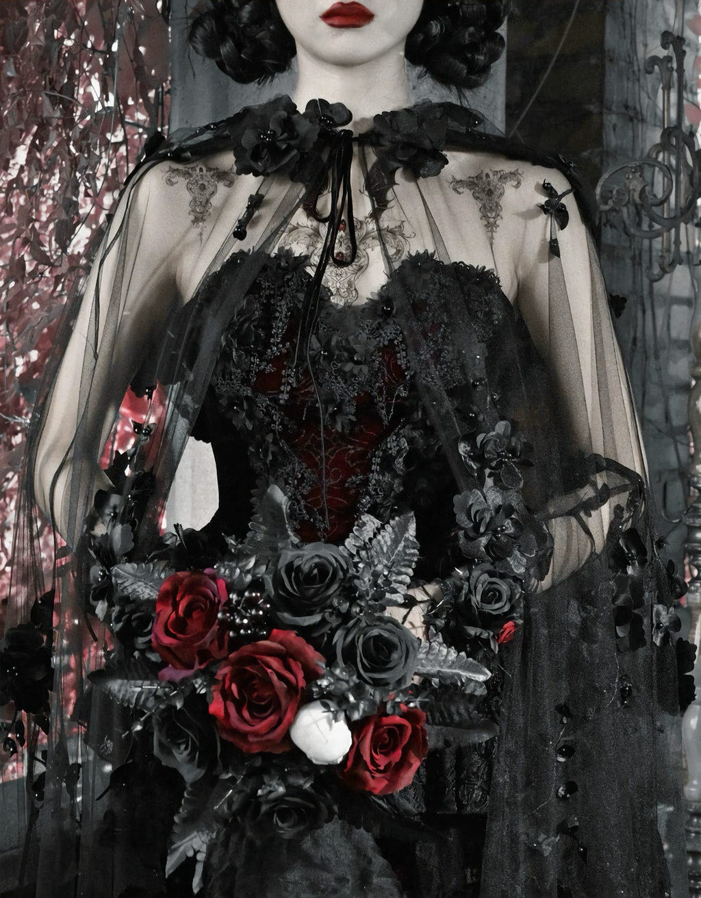 Gothic Beaded Embroidered Hooded Cape / CT04