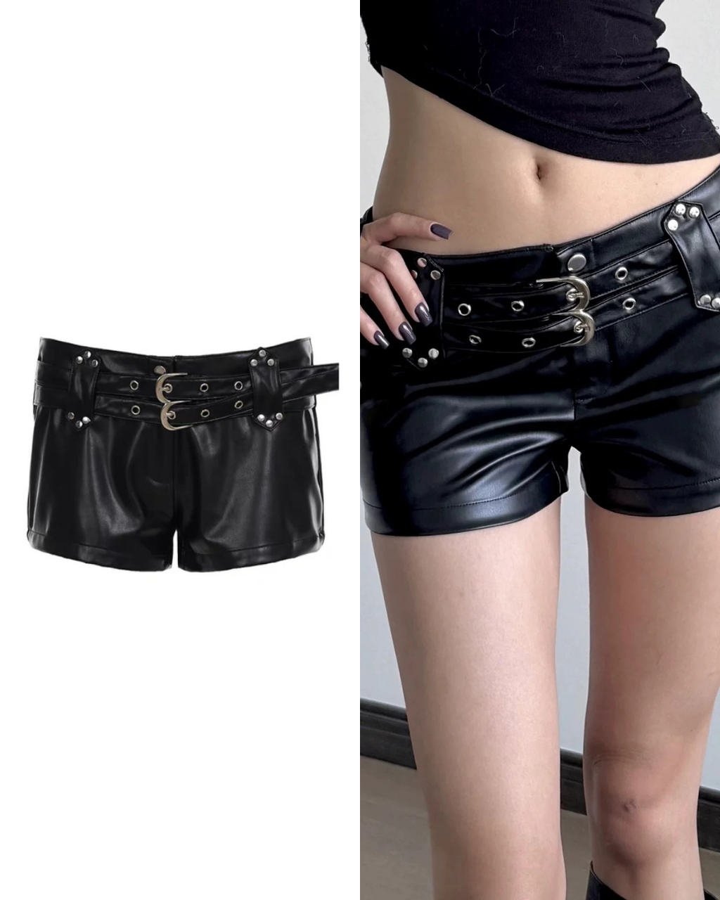 ダブルベルトPUレザーショーツ / VO1318