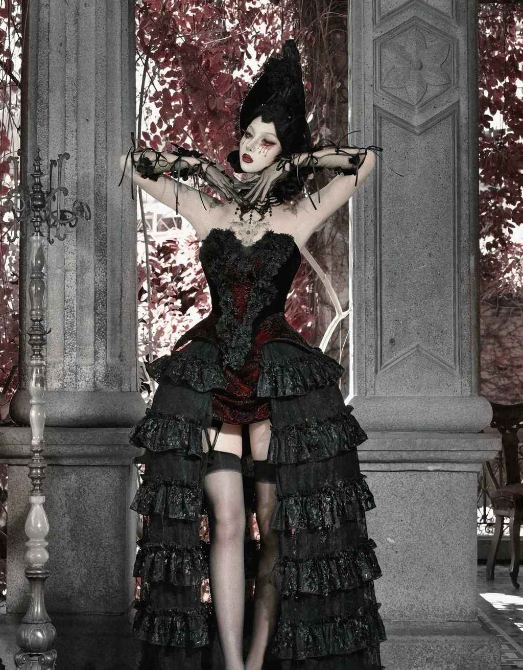 Scarlet Gothic Multi-Layer Tailored Skirt ＆ Cage Petti Coat / CT02