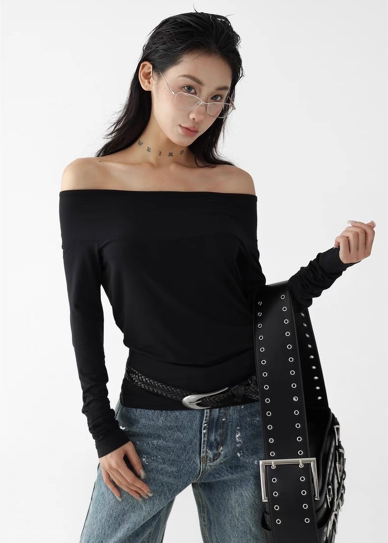 Off-the-shoulder slim shirt / AS1277
