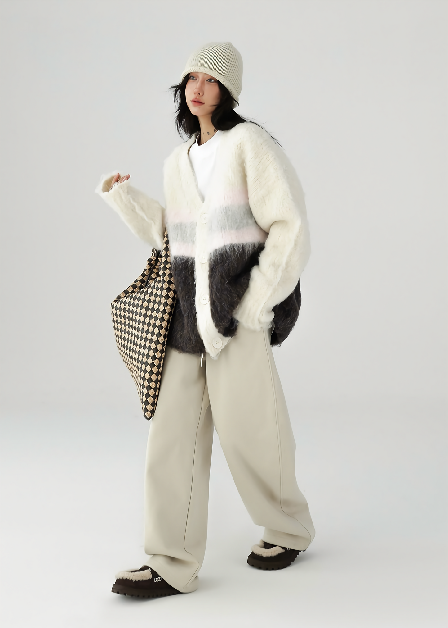 V-neck knit contrast color cardigan / AS1129 