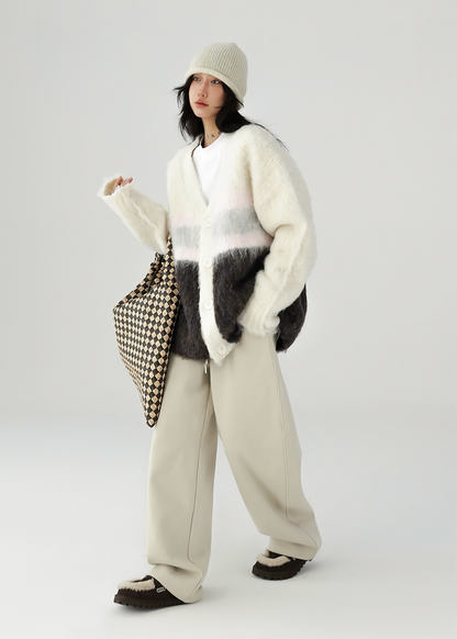 V-neck knit contrast color cardigan / AS1129 