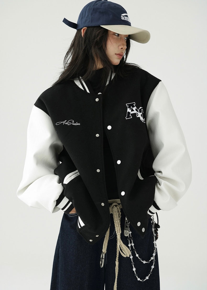 bicolor loose fit stadium jacket / AS1152