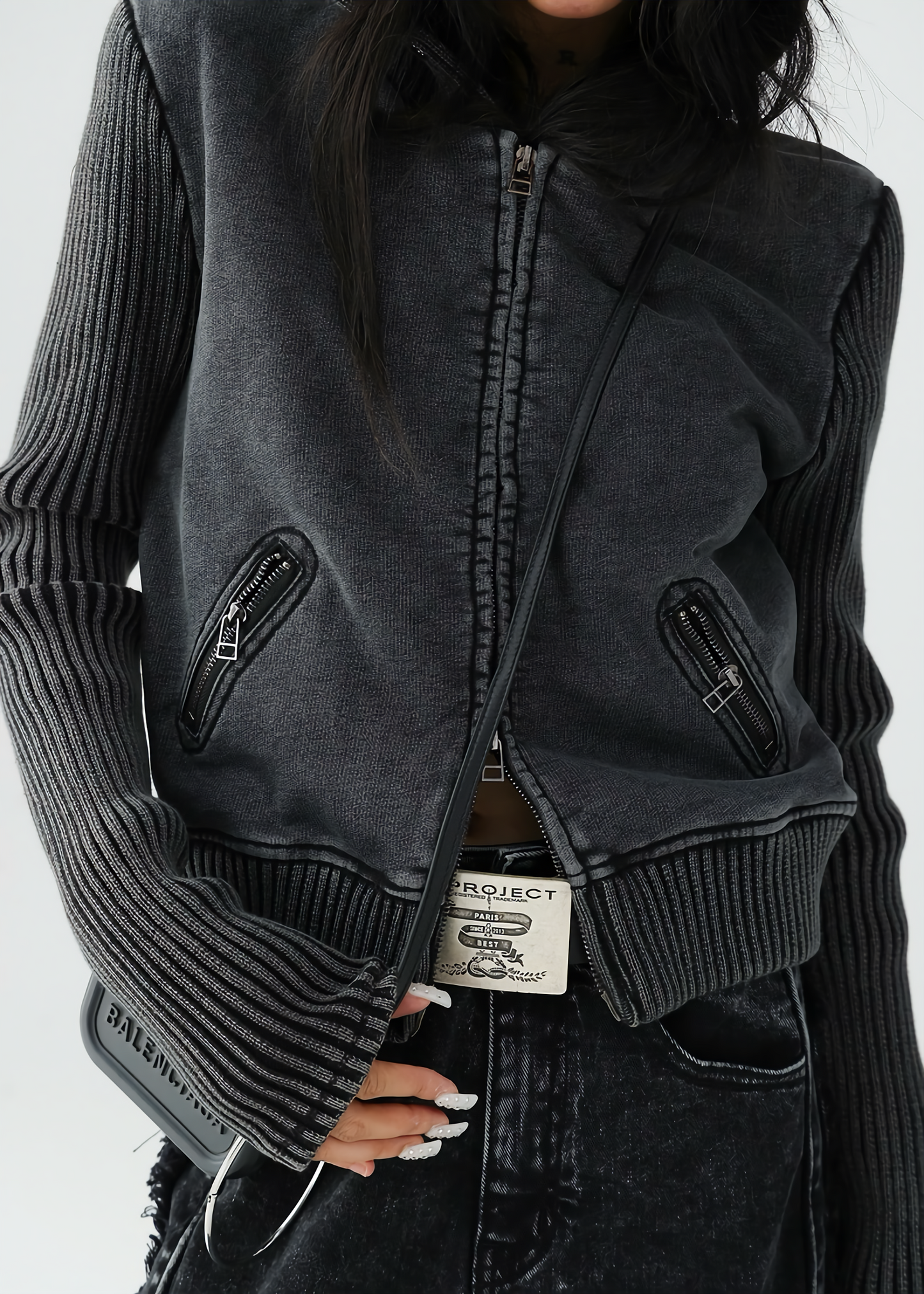 American retro short knit hoodie jacket / AS1139